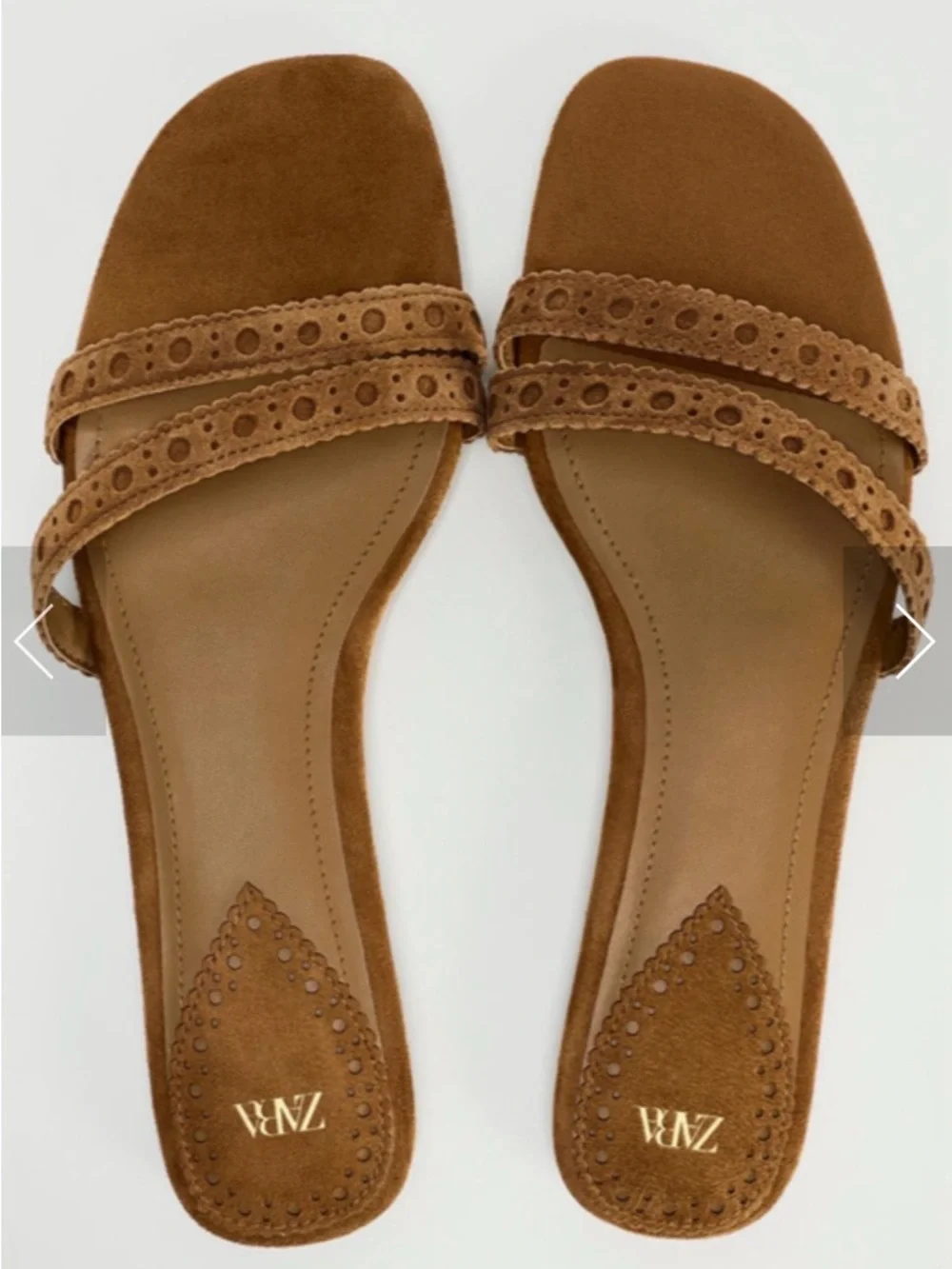 ZARA Brown Suede Double-Strap Slide Sandals - Picture 1 of 8